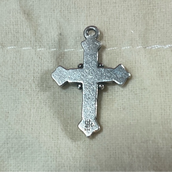 James Avery Retired Green Stone Mosaic Tile Enamel 925 Sterling Silver Cross - Picture 3 of 12